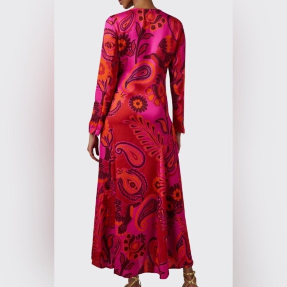 Farm Rio: pink bold floral long sleeve maxi dress DT - Picture 3 of 6